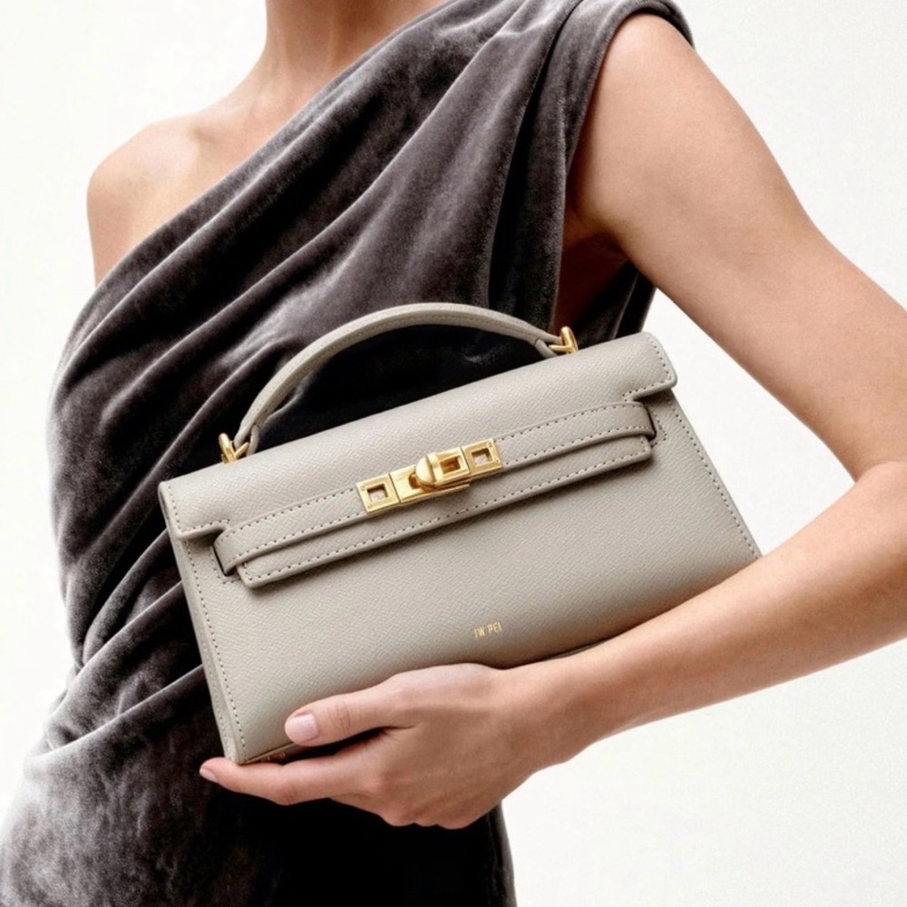 JW PEI Gray Structured Top-Handle Satchel with Gold Hardware - Picture 2 of 6